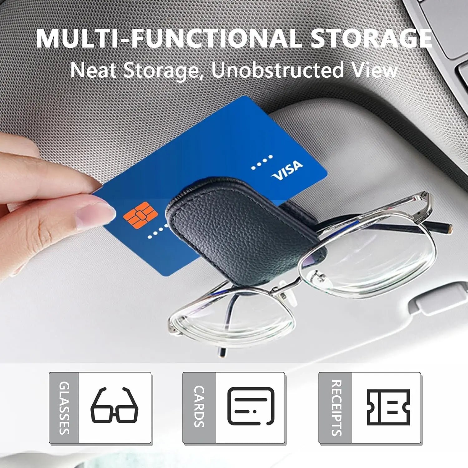 Sunglasses Holder Is Suitable for Car Sun shades Magnetic Leather Sunglasses Clip and Ticket Clip Car Sunshade Accessories
